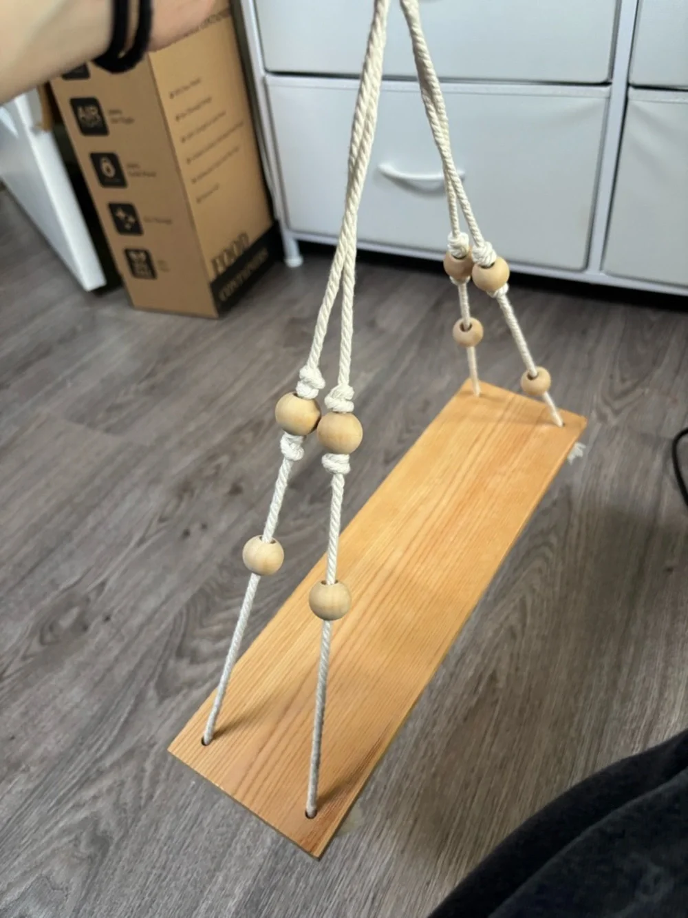 Wooden Hanging Shelf with Beaded Rope